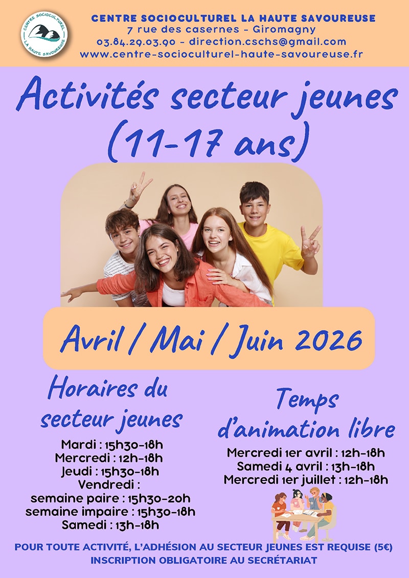 Activités secteur jeunes (11-17 ans) – avril / mai / juin 2026