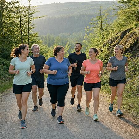 running-pour-tous-centre-socioculturel Groupe de participants pratiquant le Running pour Tous sur un chemin en pleine nature, dans une ambiance conviviale, adaptée à tous les niveaux, pour entretenir sa condition physique et partager le plaisir de courir.